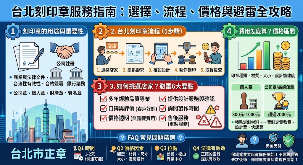 在台北，刻印章是許多商業與法律文件處理中的必要工具，無論是公司註冊、簽署合約或個人文件，刻章都扮演著重要角色。選擇合適的刻印章店家至關重要，不僅能確保刻章的品質，也能保證文件的法律效力。本文提供台北刻印章服務的詳細流程，介紹如何挑選專業刻章店，以及如何避免常見的錯誤，讓你輕鬆完成刻章需求，確保事務順利進行。