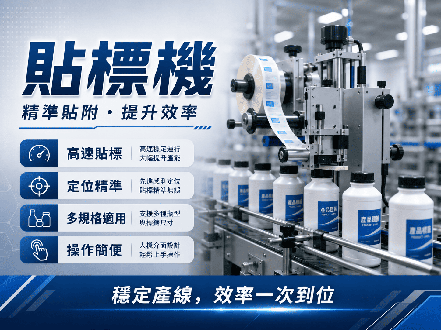 貼標機是包裝產線中常見的自動化設備,主要用於將標籤準確貼附在瓶身